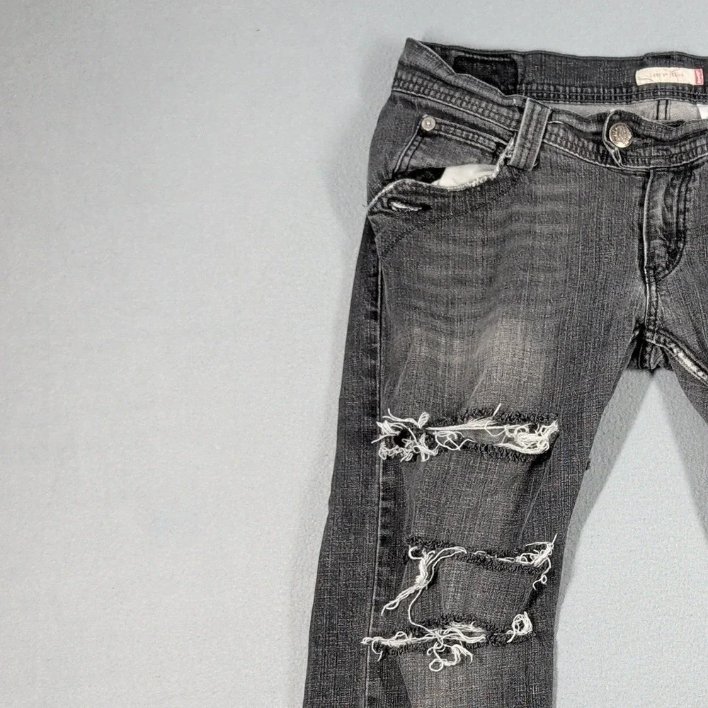 Levis‎ Jeans Womens 13M Black Ripped Denim Low Rise Distressed Straight Leg